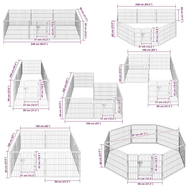 vidaXL Dog Playpen 8 Panels Steel 60 x 80 cm Black