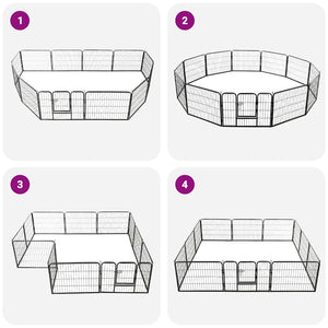 vidaXL Dog Playpen 12 Panels Steel 80x60 cm Black