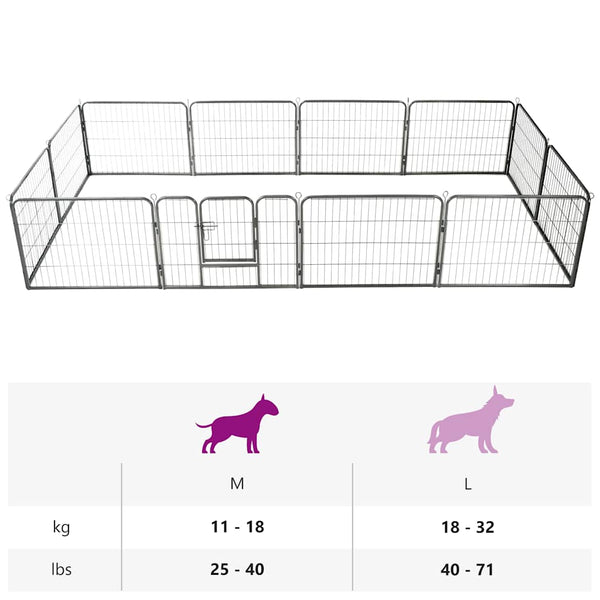 vidaXL Dog Playpen 12 Panels Steel 80x60 cm Black