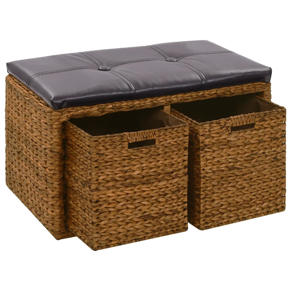 vidaXL Bench with 2 Seagrass Baskets 71x40x42 cm Brown