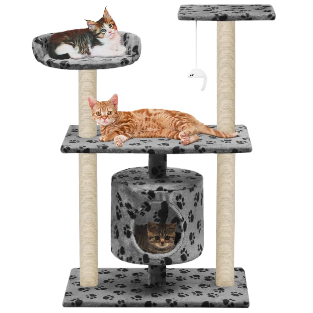 vidaXL Cat Scratching Post Sisal 95 cm Grey Paw Print