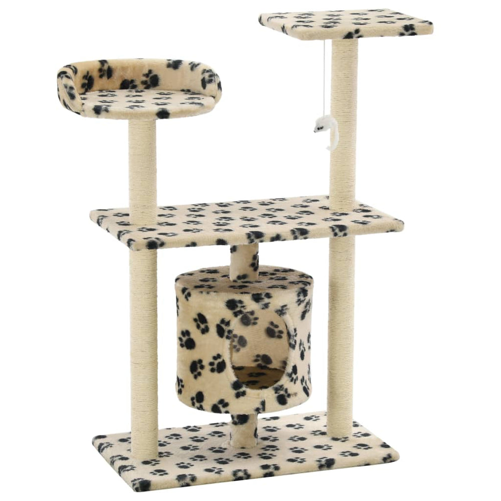 vidaXL Cat Scratching Post Sisal 95 cm Beige Paw Print