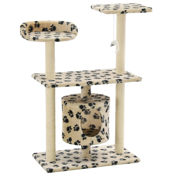 vidaXL Cat Scratching Post Sisal 95 cm Beige Paw Print