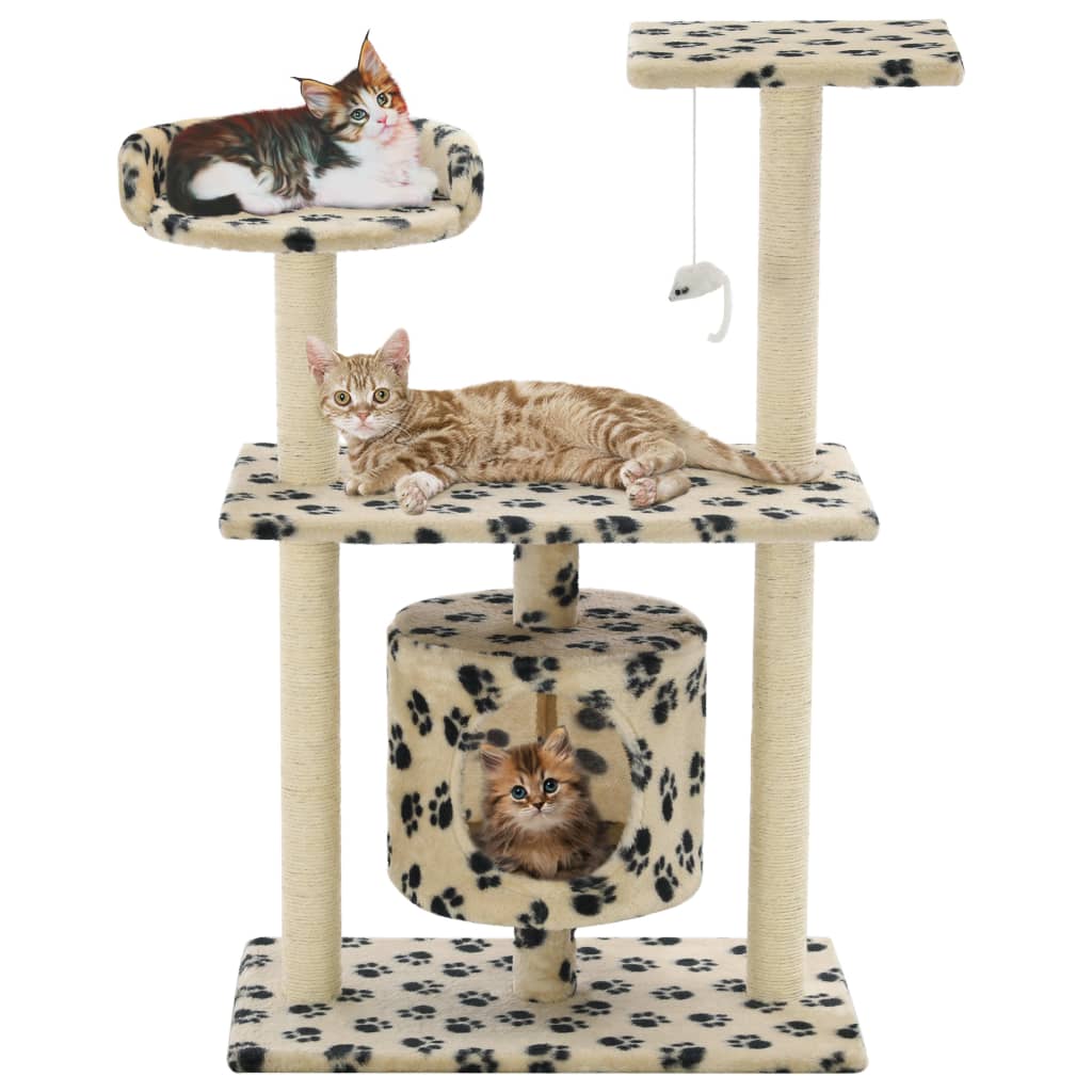 vidaXL Cat Scratching Post Sisal 95 cm Beige Paw Print