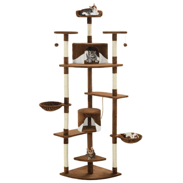 vidaXL Cat Scratching Tree with Sisal Scratching Posts 203 cm Brown and White