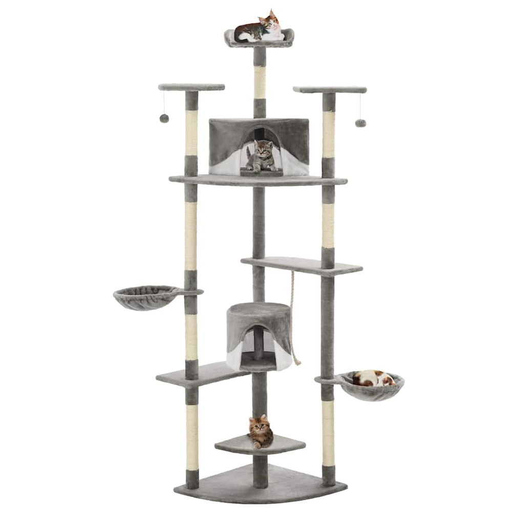 vidaXL Cat Scratching Tree with Sisal Scratching Posts 203 cm Grey and White