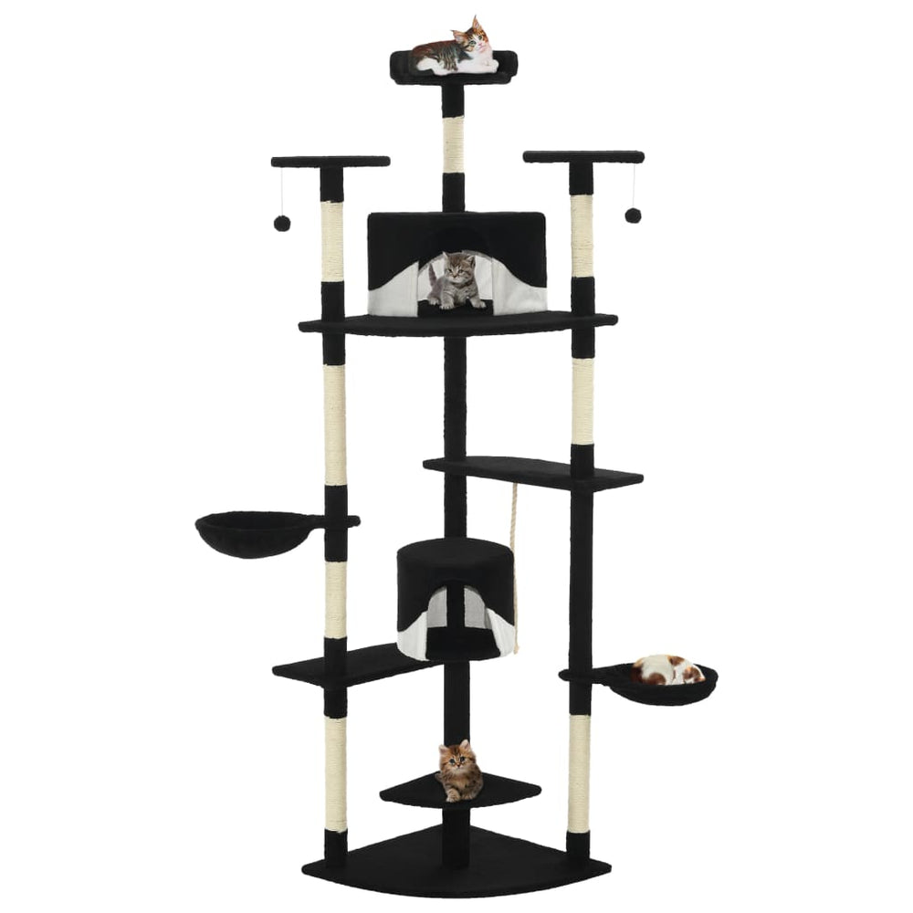 vidaXL Cat Scratching Tree with Sisal Scratching Posts 203 cm Black and White