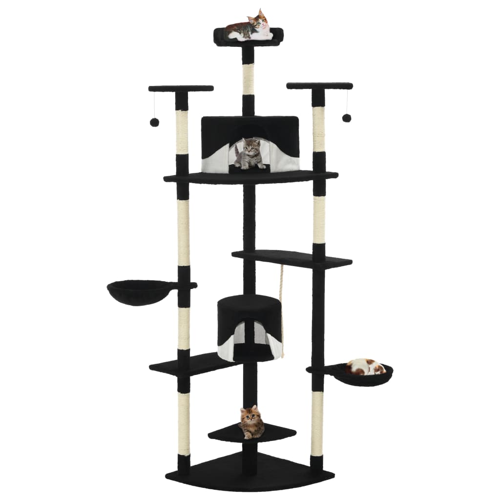 vidaXL Cat Scratching Tree with Sisal Scratching Posts 203 cm Black and White