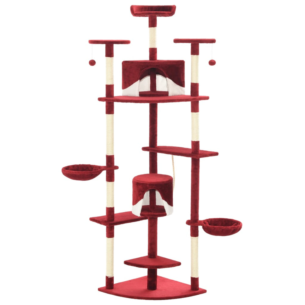 vidaXL Cat Scratching Tree with Sisal Scratching Posts 203 cm Red and White