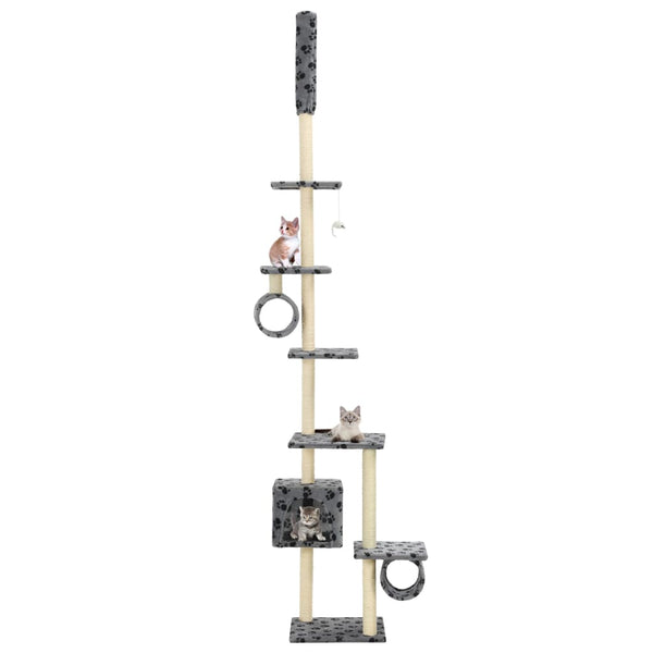 vidaXL Cat Scratching Tree with Sisal Scratching Posts 260cm Grey Paw Print