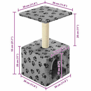 vidaXL Cat Scratching Post Sisal 55 cm Grey Paw Print