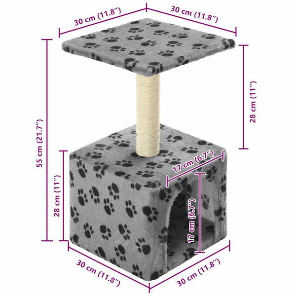 vidaXL Cat Scratching Post Sisal 55 cm Grey Paw Print