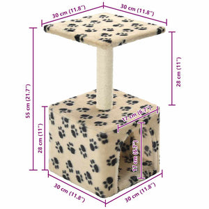 vidaXL Cat Scratching Post Sisal 55 cm Beige Paw Print