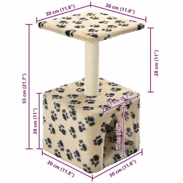 vidaXL Cat Scratching Post Sisal 55 cm Beige Paw Print