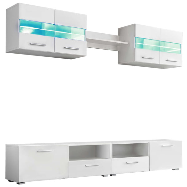 VidaXL 5-piece TV Wall Unit Set with LED Lights High Gloss White