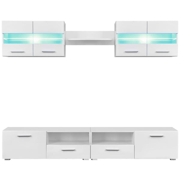 VidaXL 5-piece TV Wall Unit Set with LED Lights High Gloss White