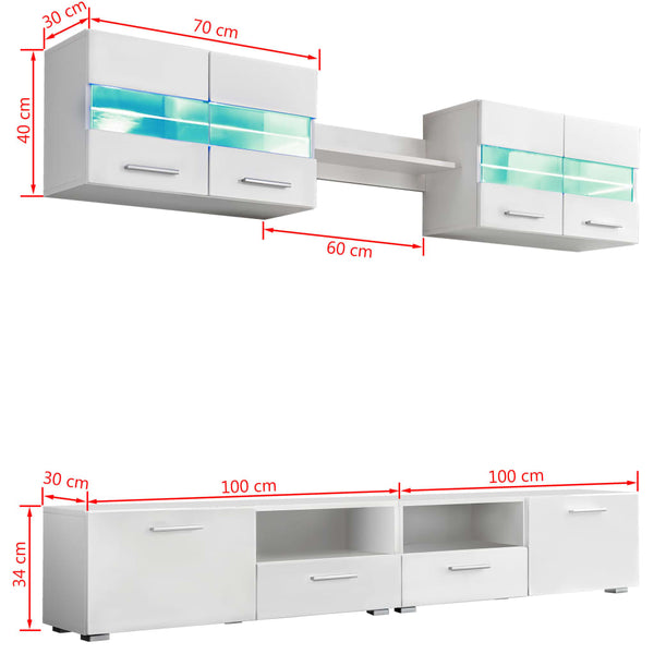 VidaXL 5-piece TV Wall Unit Set with LED Lights High Gloss White