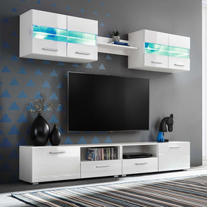 VidaXL 5-piece TV Wall Unit Set with LED Lights High Gloss White