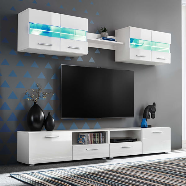 VidaXL 5-piece TV Wall Unit Set with LED Lights High Gloss White