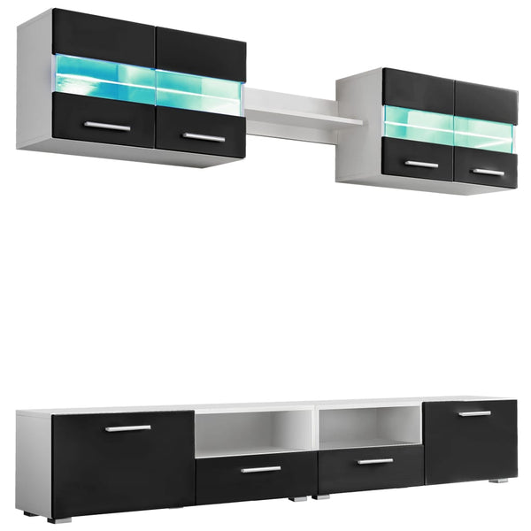 vidaXL 5-piece LED Gloss Black TV Wall Unit Set