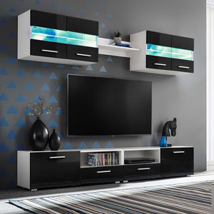 vidaXL 5-piece LED Gloss Black TV Wall Unit Set