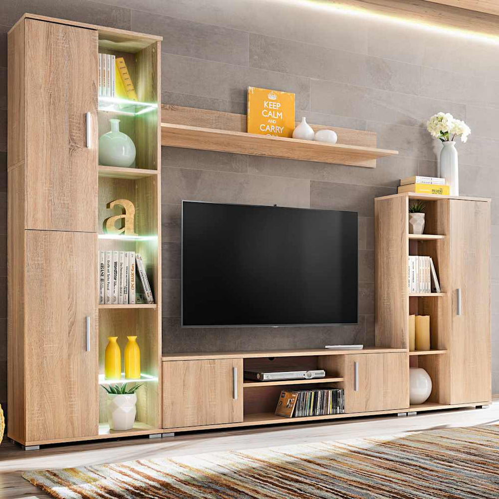 vidaXL TV Wall Unit with LED Lights Sonoma Oak