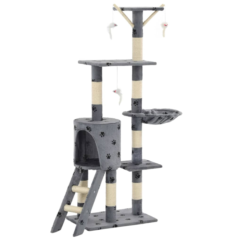 vidaXL Cat Scratching Post Sisal 138 cm Grey Paw Print