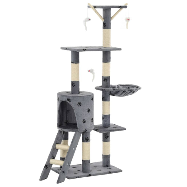 vidaXL Cat Scratching Post Sisal 138 cm Grey Paw Print