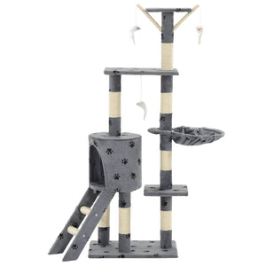 vidaXL Cat Scratching Post Sisal 138 cm Grey Paw Print