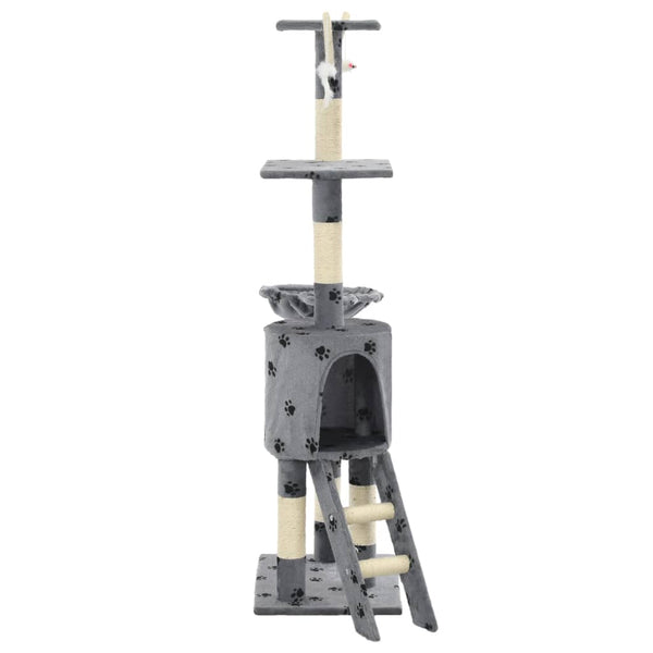 vidaXL Cat Scratching Post Sisal 138 cm Grey Paw Print