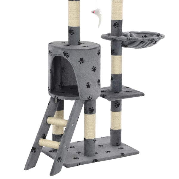 vidaXL Cat Scratching Post Sisal 138 cm Grey Paw Print