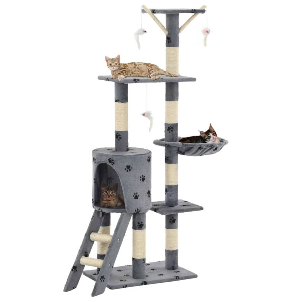 vidaXL Cat Scratching Post Sisal 138 cm Grey Paw Print