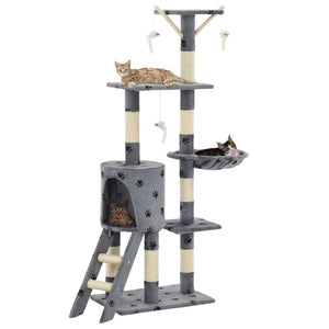 vidaXL Cat Scratching Post Sisal 138 cm Grey Paw Print