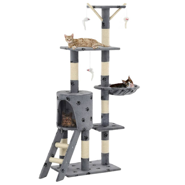vidaXL Cat Scratching Post Sisal 138 cm Grey Paw Print