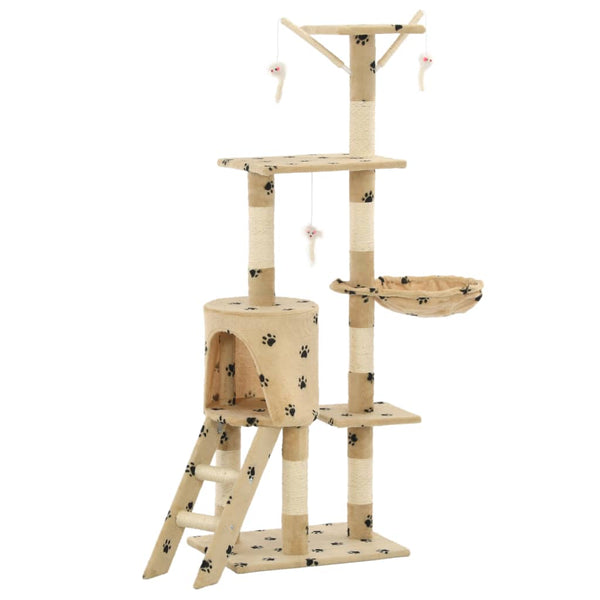 vidaXL Cat Tree with Sisal 138 cm Beige Paw Print