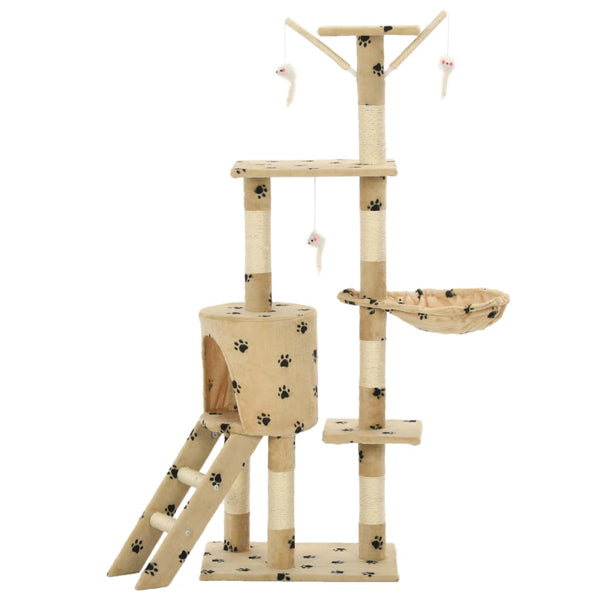 vidaXL Cat Tree with Sisal 138 cm Beige Paw Print