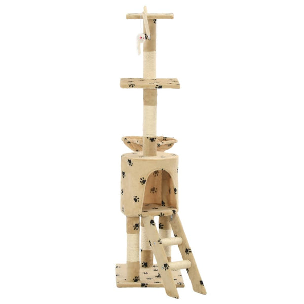 vidaXL Cat Tree with Sisal 138 cm Beige Paw Print
