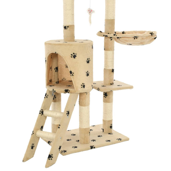 vidaXL Cat Tree with Sisal 138 cm Beige Paw Print