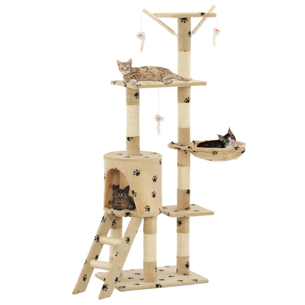 vidaXL Cat Tree with Sisal 138 cm Beige Paw Print
