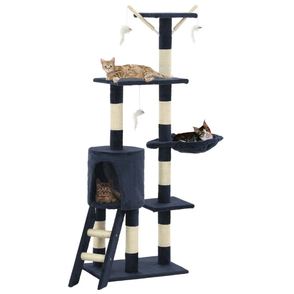 vidaXL Cat Scratching Tree with Sisal Posts 138 cm Dark Blue