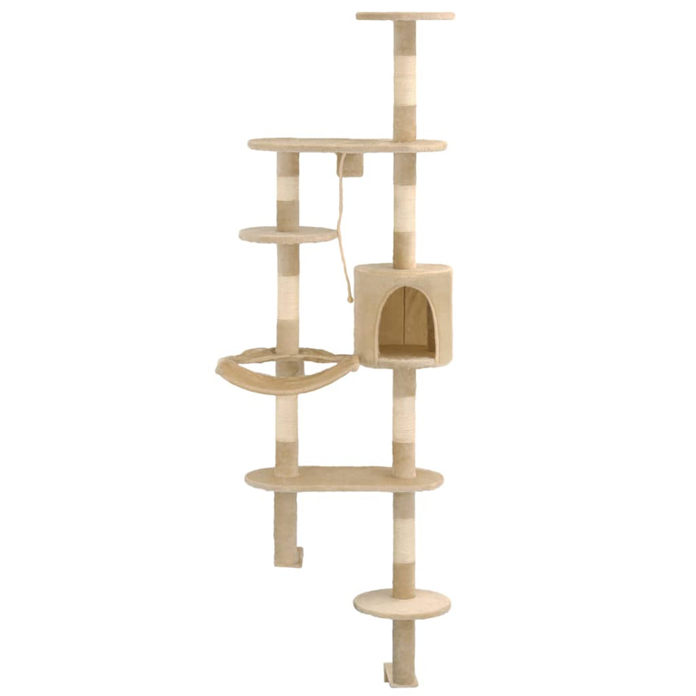 vidaXL Wall-Mounted Cat Scratching Tree with Sisal Scratching Posts 194 cm Beige
