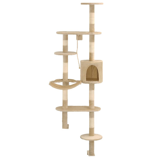 vidaXL Wall-Mounted Cat Scratching Tree with Sisal Scratching Posts 194 cm Beige
