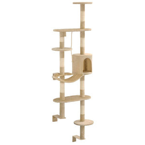 vidaXL Wall-Mounted Cat Scratching Tree with Sisal Scratching Posts 194 cm Beige