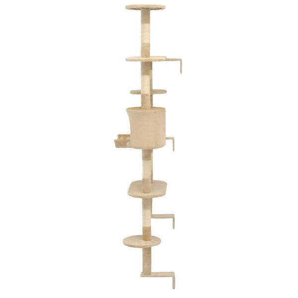 vidaXL Wall-Mounted Cat Scratching Tree with Sisal Scratching Posts 194 cm Beige