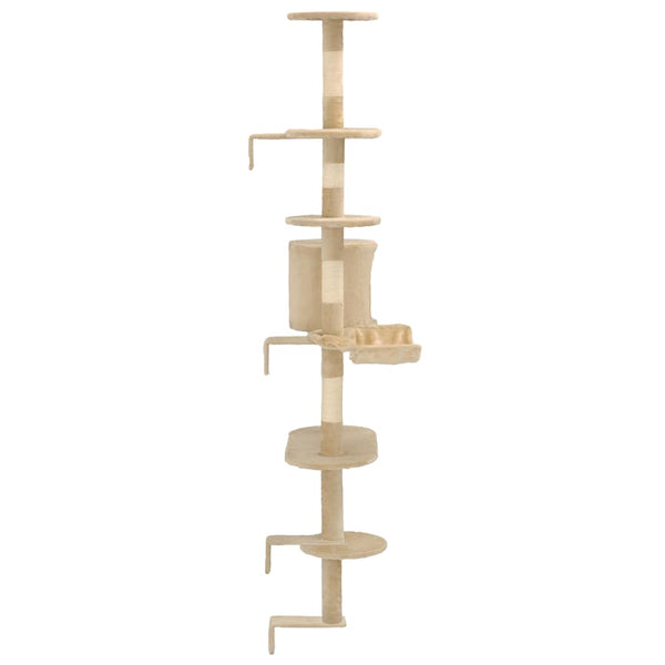 vidaXL Wall-Mounted Cat Scratching Tree with Sisal Scratching Posts 194 cm Beige