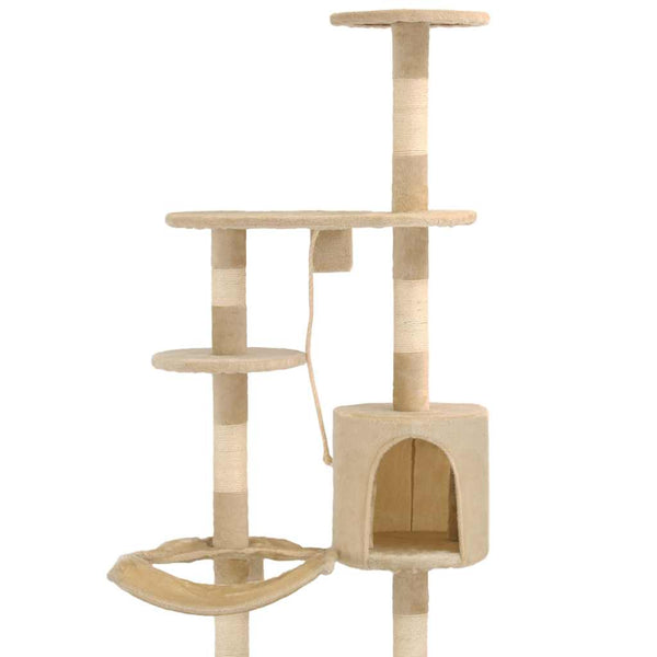 vidaXL Wall-Mounted Cat Scratching Tree with Sisal Scratching Posts 194 cm Beige