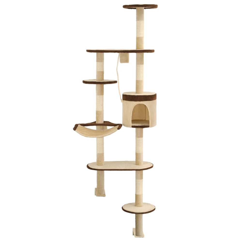 vidaXL Wall-Mounted Cat Tree with Sisal Scratching Posts 194 cm Beige/Brown