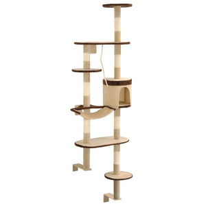 vidaXL Wall-Mounted Cat Tree with Sisal Scratching Posts 194 cm Beige/Brown
