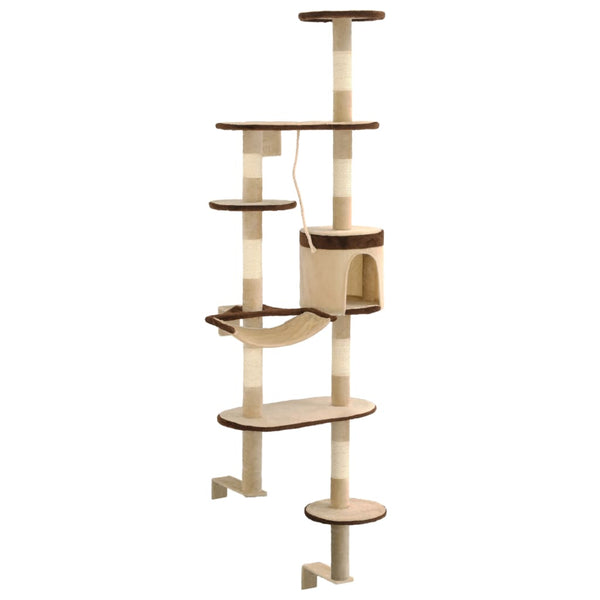 vidaXL Wall-Mounted Cat Tree with Sisal Scratching Posts 194 cm Beige/Brown