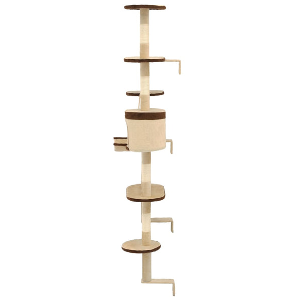 vidaXL Wall-Mounted Cat Tree with Sisal Scratching Posts 194 cm Beige/Brown